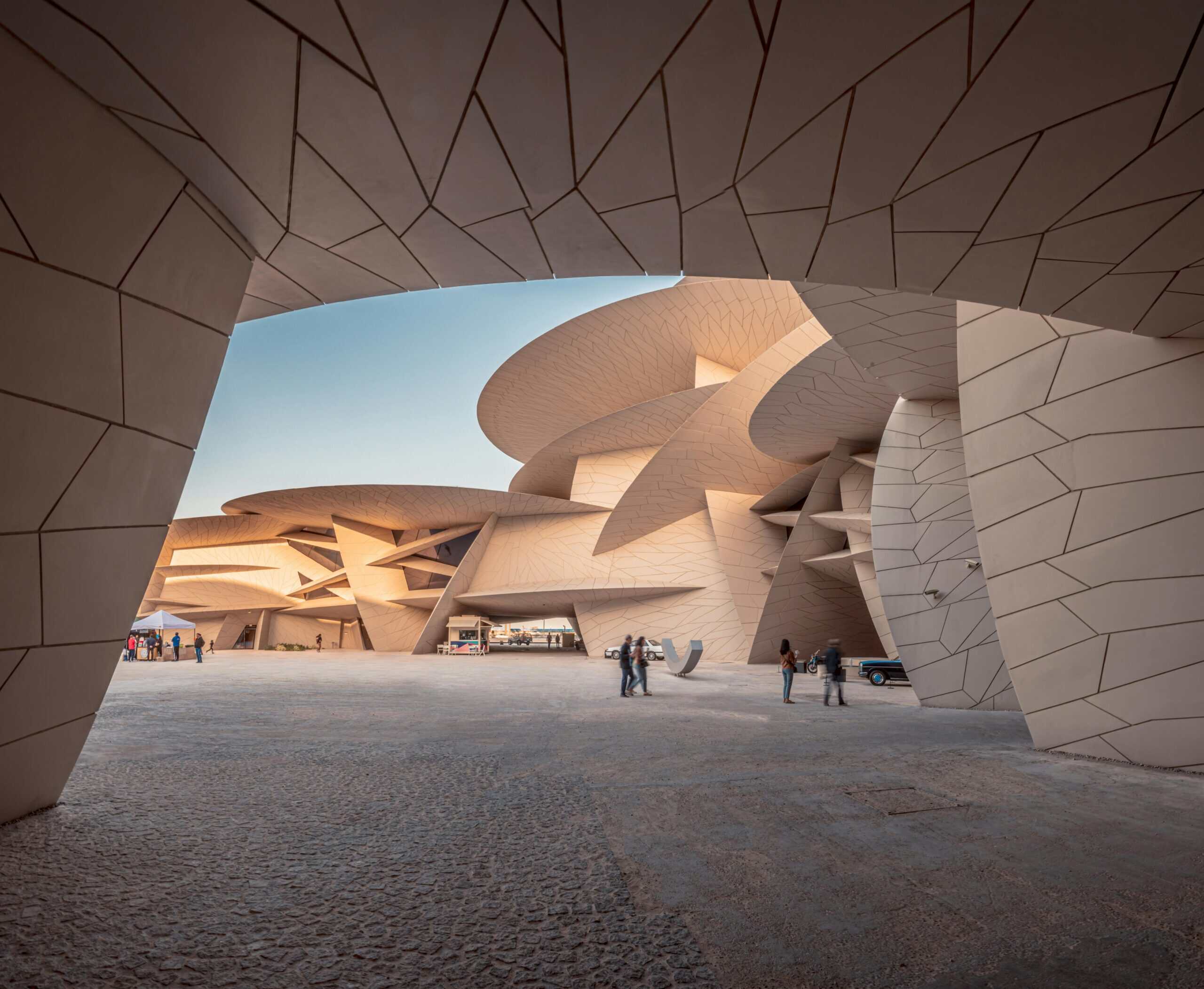 The stunning architecture of the National Museum of Qatar with unique geometric designs.