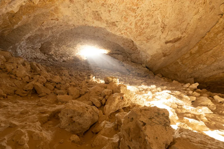Sunlight streaming into Dahl Al Misfir cave in Qatar.