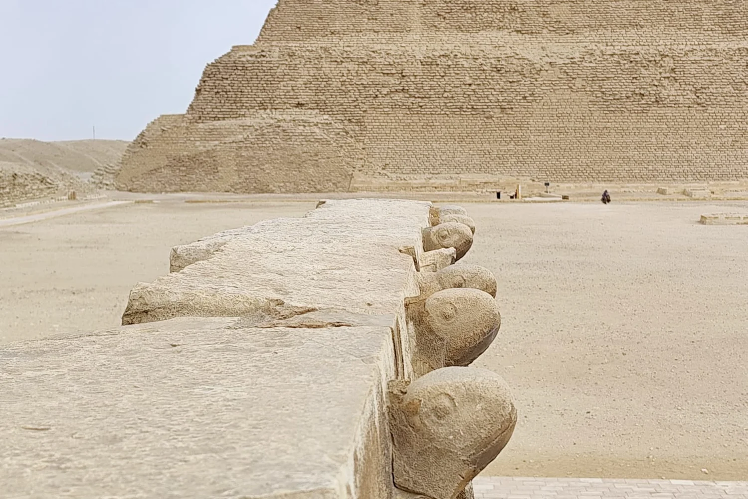 Close-up of the Step Pyramid's stone details in Saqqara, Egypt.