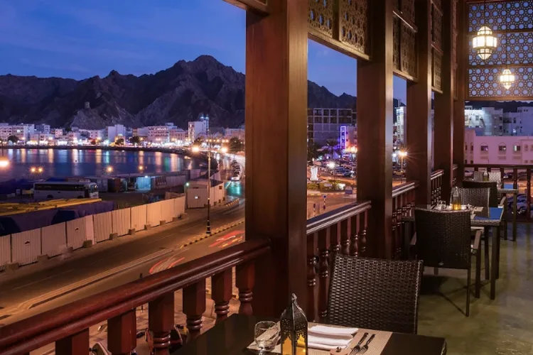 Evening view from Bait Al Luban restaurant in Muscat, Oman.