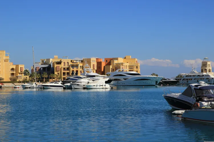 Luxury yachts docked at El Gouna Marina in Egypt