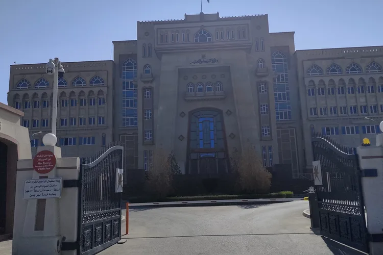 Front view of Rozna restaurant in Muscat with ornate architecture.