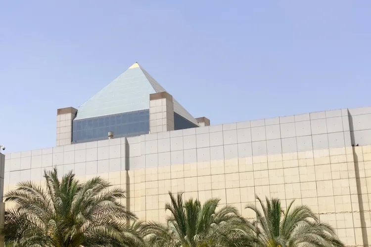 Modern pyramid structure at the National Museum of Egyptian Civilization in Cairo.